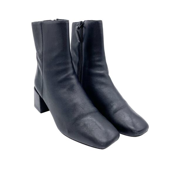 Vince Women's Kaye Black Leather Square Toe Block Heel Booties Size US 5 EUR 35 - Picture 1 of 11